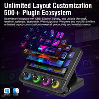 Teclado Macro y Controlador de Deck USB-C con Teclas Programables para Juegos y Streaming, Mezclador de Audio y Más