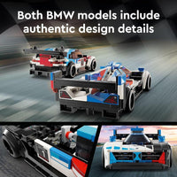 LEGO Speed Champions BMW M4 GT3 y BMW M Hybrid V8 con 2 modelos construibles y 2 minifiguras, regalo ideal para niños desde 9 años