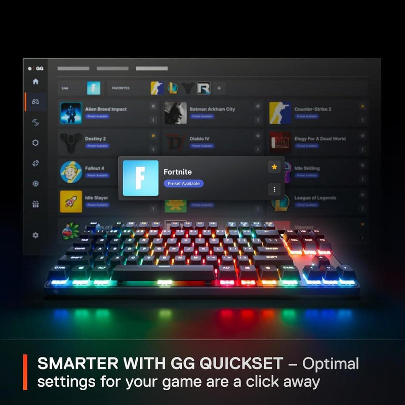 SteelSeries Apex Pro TKL Gen 3 con interruptores Omnipoint, actuación ajustable, rapid trigger, presets para juegos y modo de protección