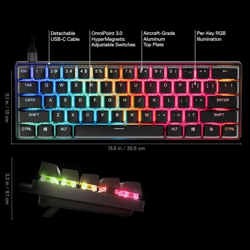 Teclado gaming SteelSeries Apex Pro Mini con interruptores ajustables OmniPoint 3.0, rapid trigger y modo de protección