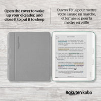 Funda Kobo Libra Colour SleepCover verde jardín, tecnología de sueño y despertador. Soporte 2 vías y cuero vegano