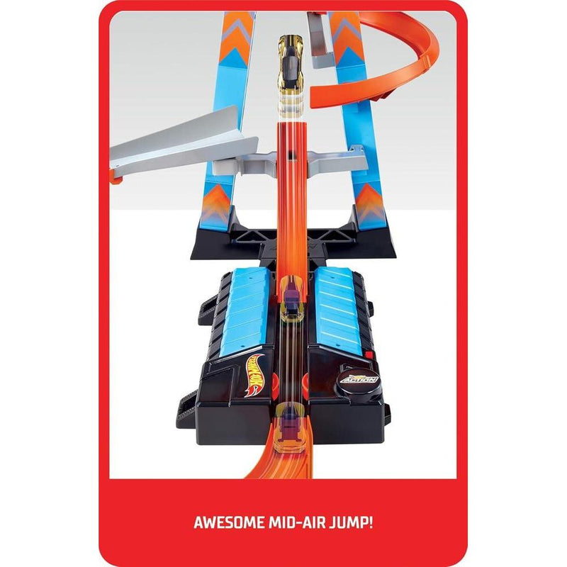 Hot Wheels Sky Crash Tower Track Set con Booster Motorizado y Vehículo para Carreras de Múltiples Coches