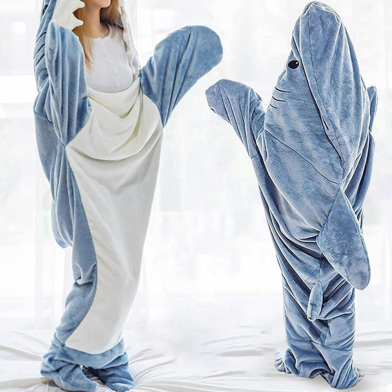 Manta de tiburón con capucha para adultos y niños, manta de tiburón portátil, saco de dormir de tiburón, disfraz de tiburón suave y acogedor