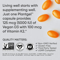 Vitaminas D3 y K2 con aceite de coco, soporte óseo e inmune, certificadas veganas, sin OGM ni soja, 60 cápsulas blandas
