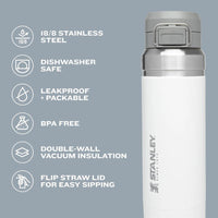 Stanley Quick Flip GO Botella de agua, tapa de botón, a prueba de fugas y plegable para viajes y deportes, acero inoxidable sin BPA, negro