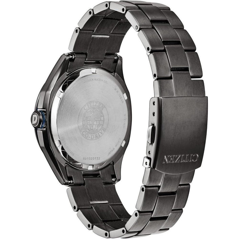 Citizen Reloj Eco-Drive Weekender para hombre en acero inoxidable IP negro, esfera azul, modelo AW1147-52L