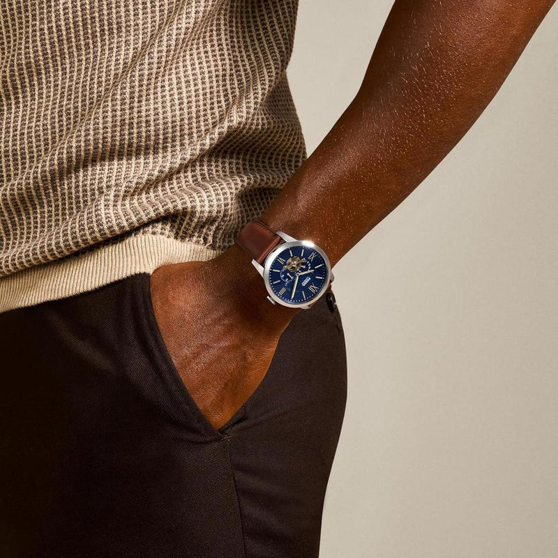 Reloj automático Fossil Townsman para hombre con diseño esqueleto en acero inoxidable y cuero elegante