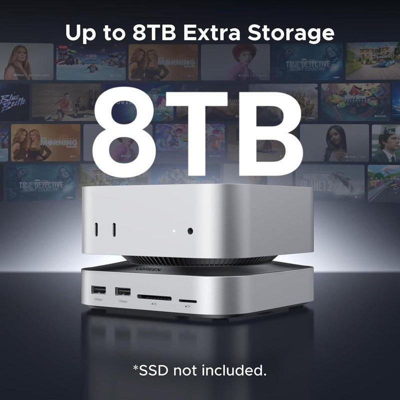 UGREEN Dock con Soporte DP Hub para Mac mini M4/M4 Pro 2024, SSD M.2 NVMe, Conectividad 10G, 4K, USB A/C, SD/TF, Audio