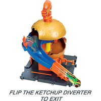 Hot Wheels City Burger Drive-Thru con 1 Vehículo, se conecta con otros playsets, para niños de 4 a 8 años