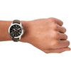Reloj cronógrafo para hombre de acero inoxidable y cuero negro con detalles dorados, movimiento de cuarzo, modelo Grant