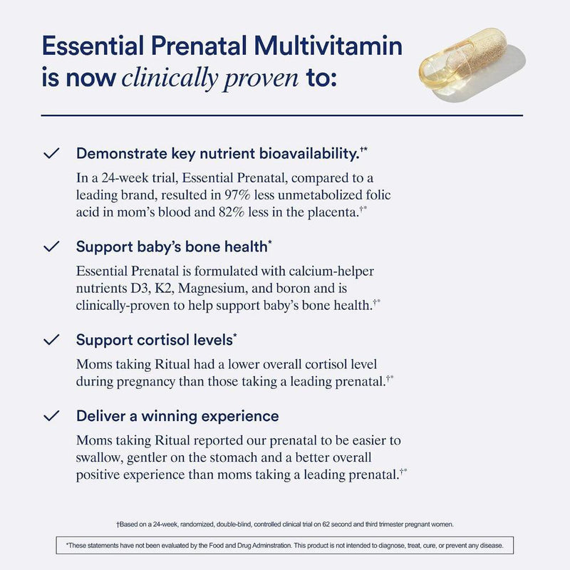 Multivitamínico Prenatal Ritual para Mujeres, con Folato, Colina y Omega-3 DHA para Soporte Fetal y Maternal, Sin OGM, Vegano