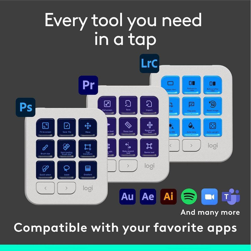 Logitech MX Creative Console con 9 teclas LCD personalizables y dial de control para Adobe y Spotify, gris pálido