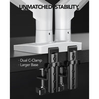 HUANUO Soporte ajustable para monitor dual con brazo giratorio y montaje VESA. Compatible con pantallas de computadora, blanco