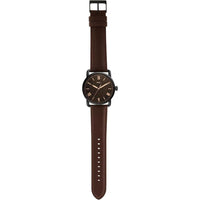 Reloj Fossil Copeland para hombre, acero inoxidable y cuero, movimiento de cuarzo con esfera negra e índices romanos, resistente al agua