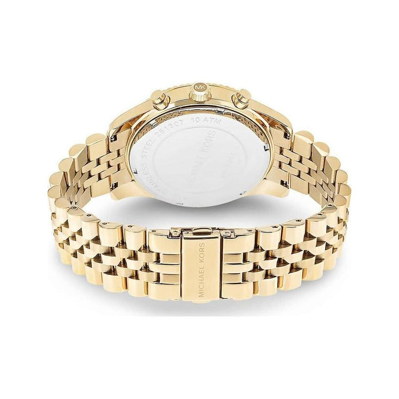 Michael Kors Reloj cronógrafo Lexington de acero inoxidable color oro con funciones de cronógrafo y cronómetro