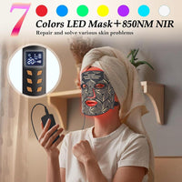 Mascarilla LED con terapia de luz roja e infrarroja, 7+1 colores para el cuidado facial avanzado. Recargable y portátil
