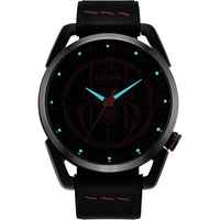 Citizen Reloj Eco-Drive Marvel Miles Morales acero inoxidable negro con correa cuero y esfera negra, modelo AW1685-00W
