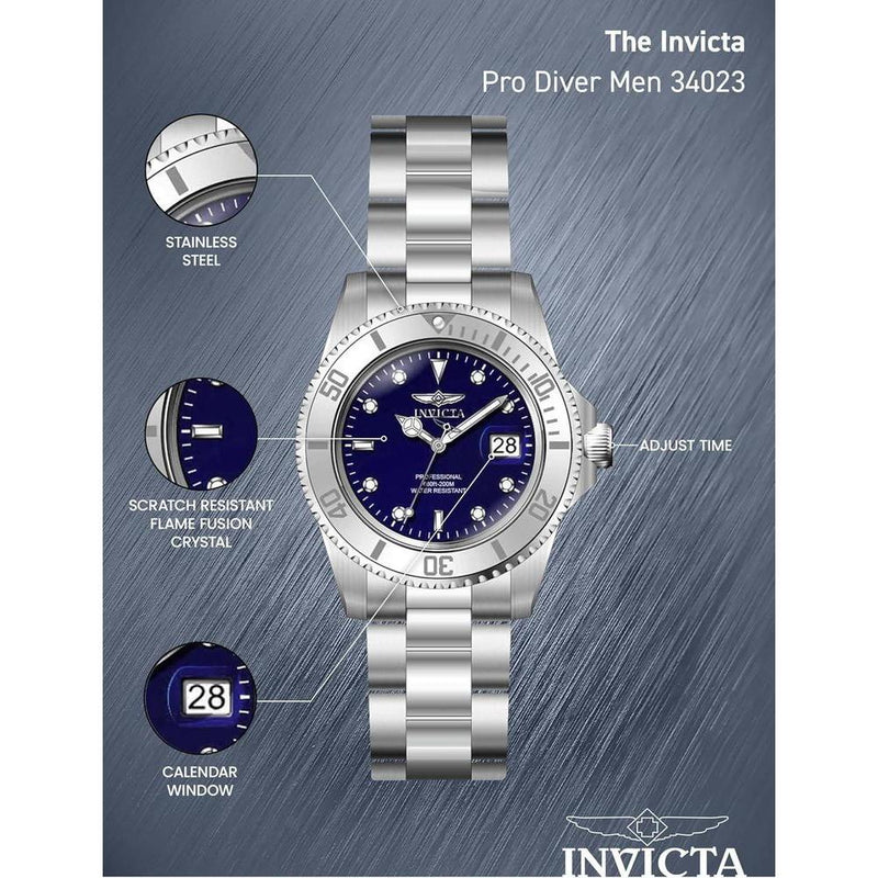 Invicta Pro Diver 34023 Reloj de Acero Inoxidable para Hombre con Esfera Azul y Movimiento de Cuarzo