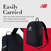 Mochila New Balance para laptop, ideal para viajes, con diseño elegante y múltiples compartimentos, color negro