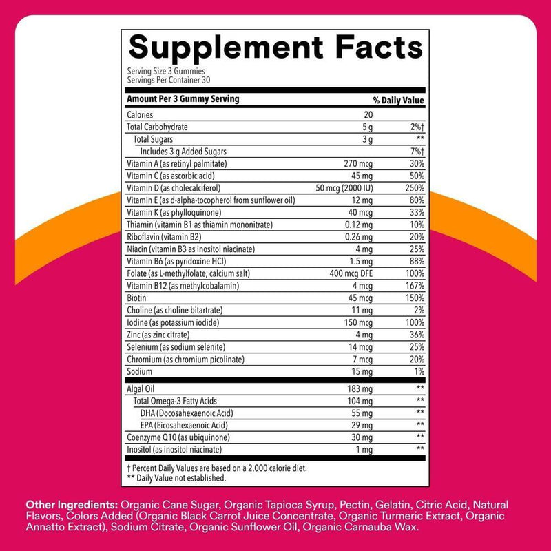 SmartyPants Gomitas Multivitamínicas para Mujer con Omega 3, Metilfolato, CoQ10, Vitaminas D3, C, B12, B6, A, K y Zinc, 90 Unidades