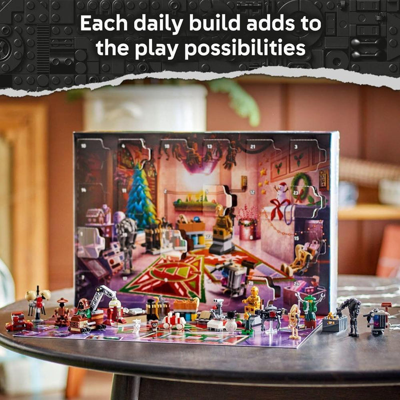 LEGO Star Wars Calendario de Adviento 2025 para niños: juego de cuenta regresiva de vacaciones con 24 sorpresas, inc. minifiguras