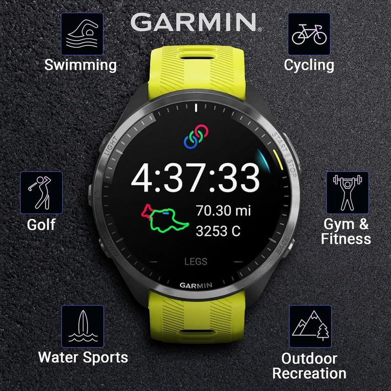 Garmin Forerunner 965 Smartwatch Premium, 1,4 Pulgadas, AMOLED, 32GB, GPS, Gris Carbón Y Amarillo