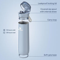 Botella de agua Stanley Flowstate con tapa a prueba de fugas, correa de transporte, acero inoxidable aislado sin BPA