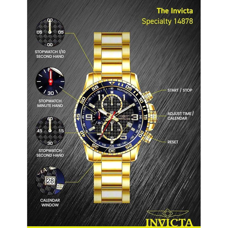 Reloj Invicta Specialty para hombres, cronógrafo, acero inoxidable con dial texturizado, estilo moderno y elegante