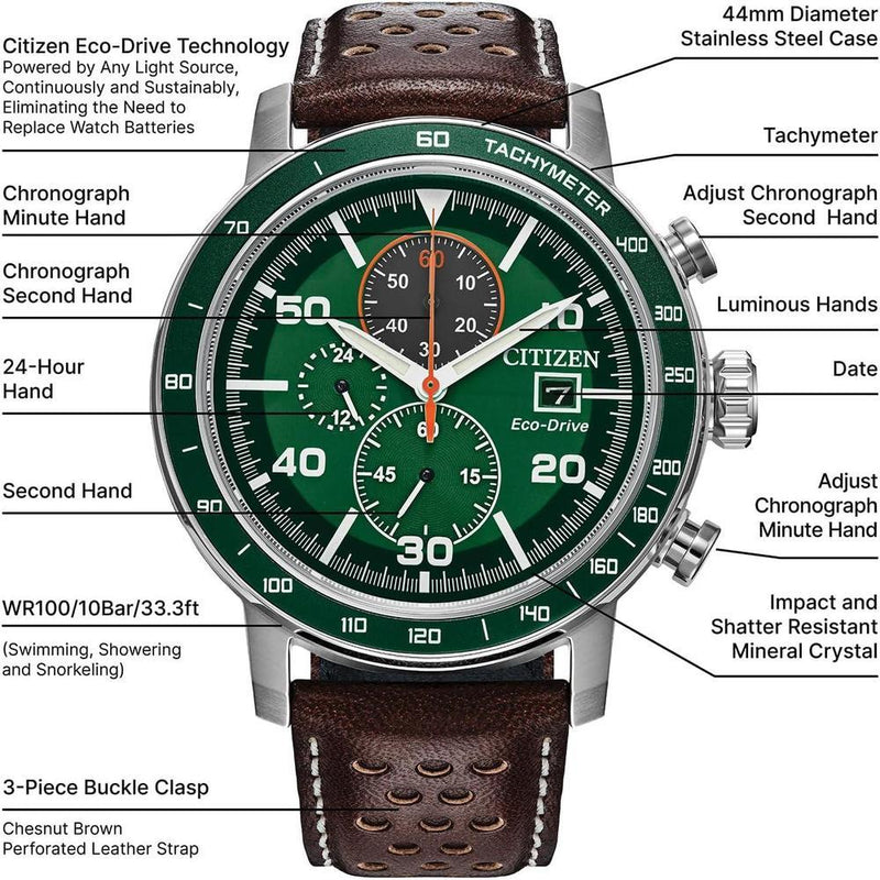 Reloj cronógrafo Citizen Eco-Drive Brycen para hombre, con caja de acero inoxidable y diseño deportivo contemporáneo
