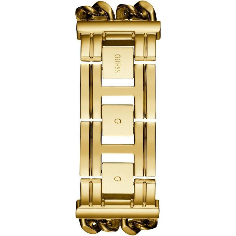 GUESS Reloj de pulsera multicadena para mujer en tono plateado con dial dorado y segundero, resistente a arañazos