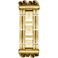 GUESS Reloj de pulsera multicadena para mujer en tono plateado con dial dorado y segundero, resistente a arañazos