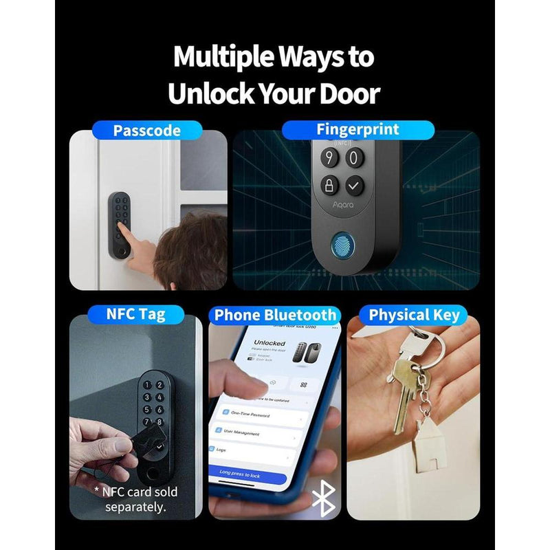 Aqara Smart Lock U200 con teclado, cerradura sin llave por huella digital, compatible Apple Home con batería recargable