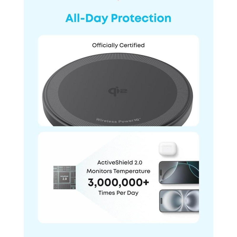 Anker Zolo Cargador inalámbrico magnético con certificación Qi2 de 15W, compatible con MagSafe para iPhone y AirPods
