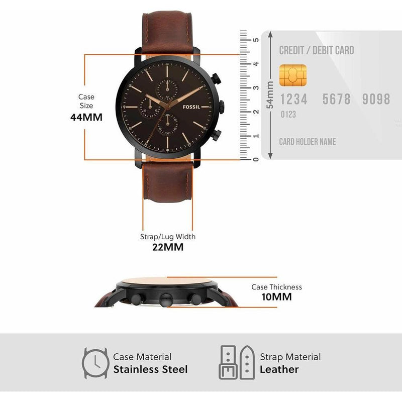 Reloj cronógrafo Luther de Fossil, cuero marrón, resistente al agua 5 ATM, cierre de hebilla, modelo BQ2461