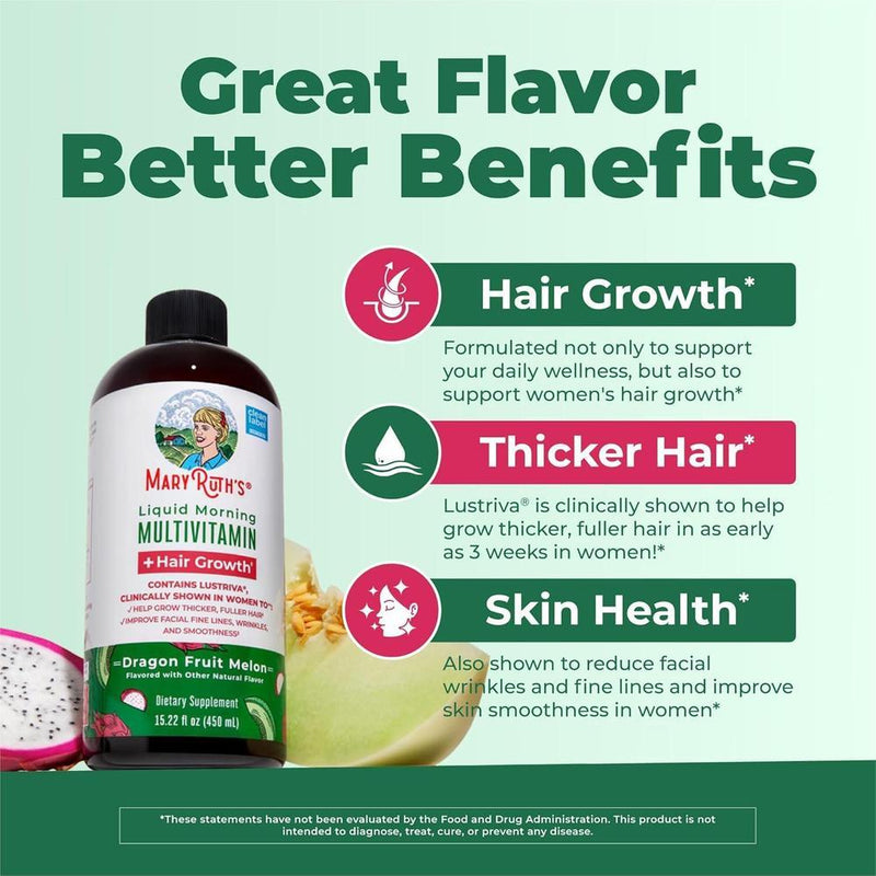 Multivitamínico líquido MaryRuth's con biotina para crecimiento del cabello, salud de uñas y piel con Lustriva