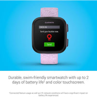 Reloj inteligente Garmin Bounce para niños con texto bidireccional, mensajes de voz y seguimiento de ubicación, lila floral