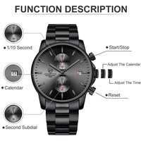 Reloj cronógrafo para hombre GOLDEN HOUR, acero inoxidable, resistente al agua, movimiento de cuarzo y fecha automática