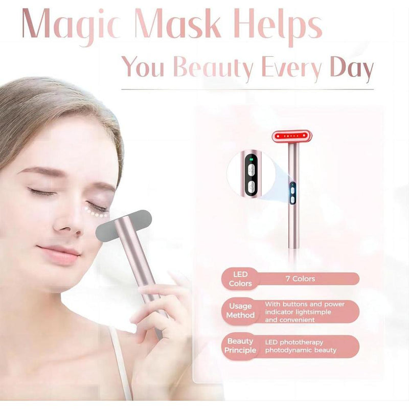 Terapia de luz roja para el rostro, dispositivo LED 7 en 1 para cuidado de la piel y rejuvenecimiento, incluye masajeador facial