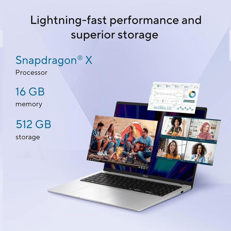 Asus Vivobook 14 Laptop Snapdragon 16GB RAM 512GB SSD Windows 11 Plateado