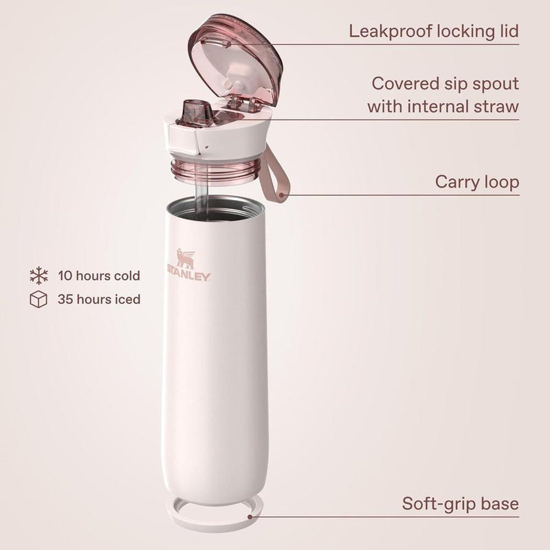 Termo STANLEY Flowstate con tapa a prueba de fugas, acero inoxidable aislado, diseño ergonómico, libre de BPA, color Rose Quartz