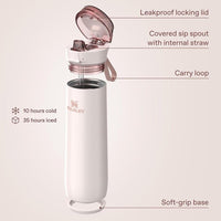 Termo STANLEY Flowstate con tapa a prueba de fugas, acero inoxidable aislado, diseño ergonómico, libre de BPA, color Rose Quartz