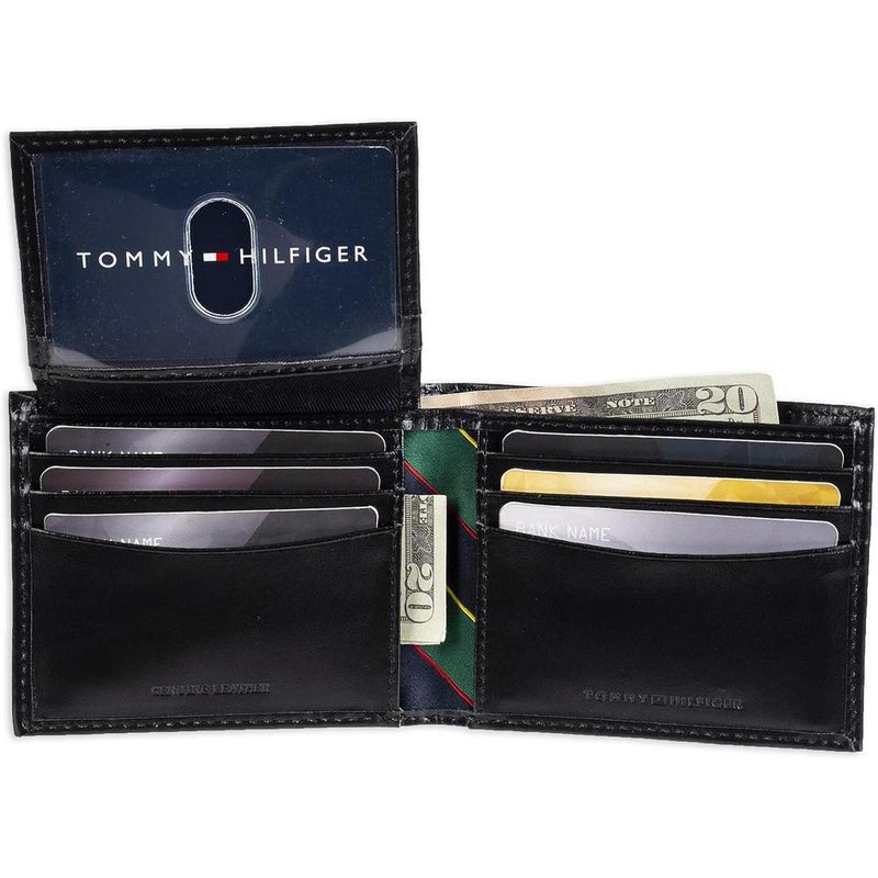 Tommy Hilfiger Cartera Passcase para hombre con diseño bifold slim y ventana ID removible, hecha de cuero de alta calidad
