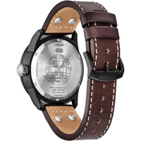 Reloj Citizen Eco-Drive X-Wing y Tie Fighter de acero inoxidable, correa de cuero marrón, modelo AW1738-05W
