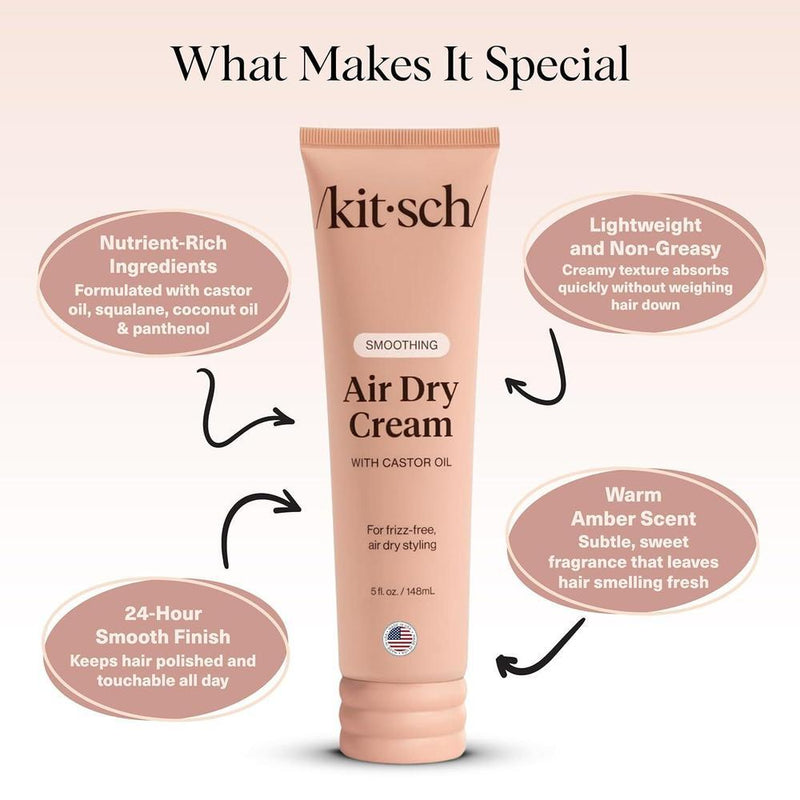 Kitsch Crema suavizante para el cabello con aceite de ricino y coco, reduce frizz, apta para cabellos finos y medios