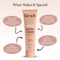 Kitsch Crema suavizante para el cabello con aceite de ricino y coco, reduce frizz, apta para cabellos finos y medios
