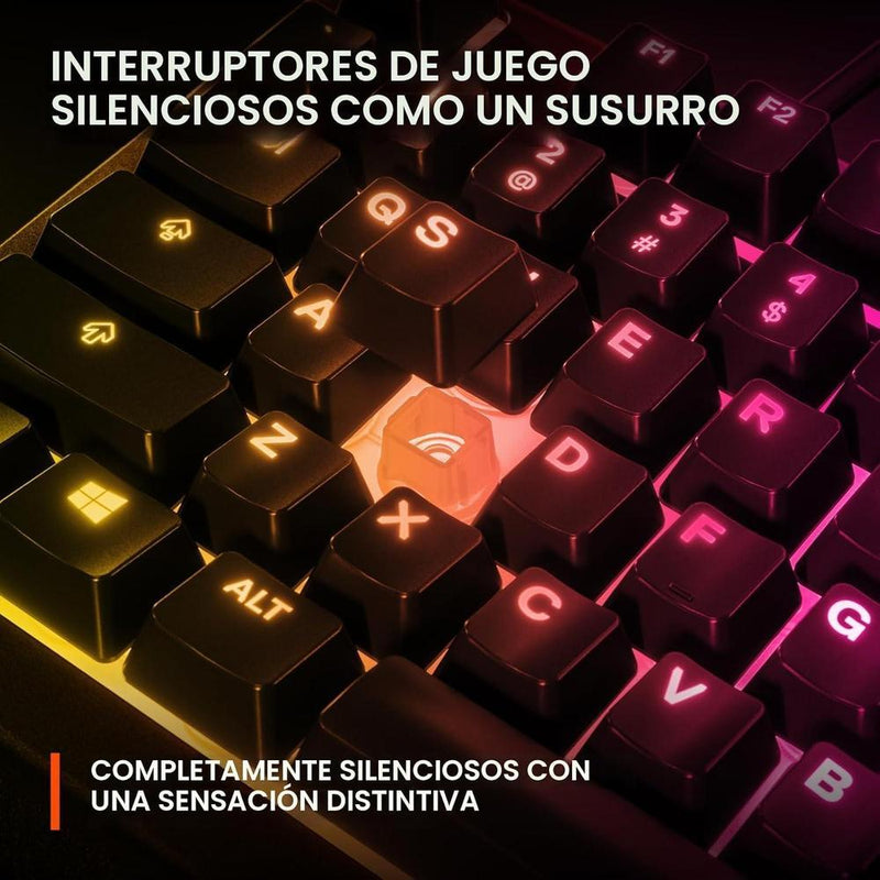 Teclado SteelSeries Apex 3 RGB con iluminación de 10 zonas, resistencia al agua y reposamuñecas magnético para juegos silenciosos
