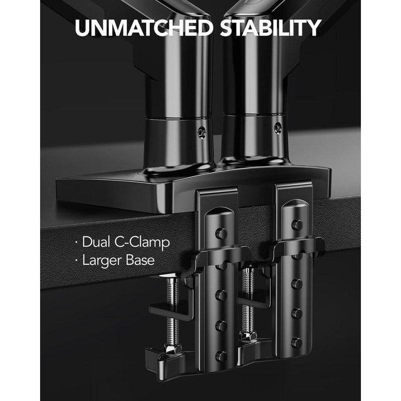 HUANUO FlowLift™ Soporte monitor doble ajustable VESA con abrazadera y base de ojales, cada brazo soporta hasta 9 kg