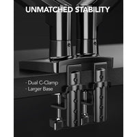 HUANUO FlowLift™ Soporte monitor doble ajustable VESA con abrazadera y base de ojales, cada brazo soporta hasta 9 kg