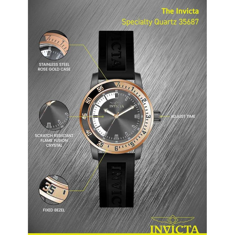 Reloj de cuarzo Invicta Specialty para hombre con correa de silicona, resistente al agua y manecillas luminosas