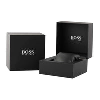 Reloj BOSS para hombre con esfera negra, movimiento de cuarzo y correa de acero inoxidable en color plateado